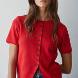 Knit Sweater Short Sleeve Button Down Top