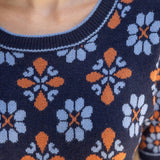 Short Puff Sleeve Floral Abstract Knit Top