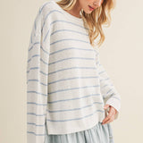 Textural Stripe Knit Dropped-Shoulder Pullover