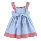 Blue Gingham American Flag Ruffle Dress