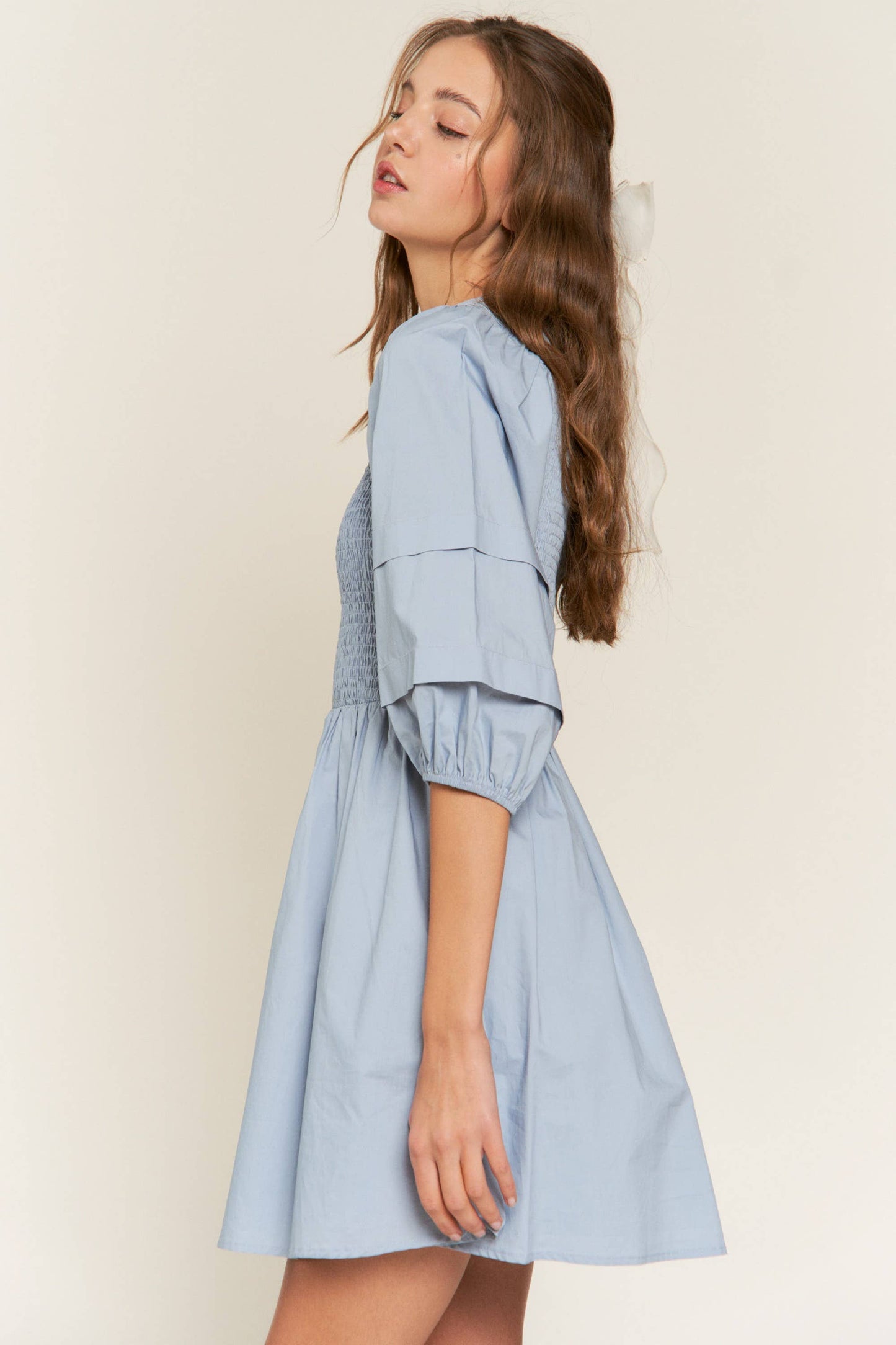 Blue Quarter Sleeved Mini-Dress | Cornflower Blue