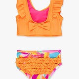 Neon Tropical Adventure Waterfall Tankini 2-Piece Swimsuit with Signature Rear Ruffles: Multi-Color