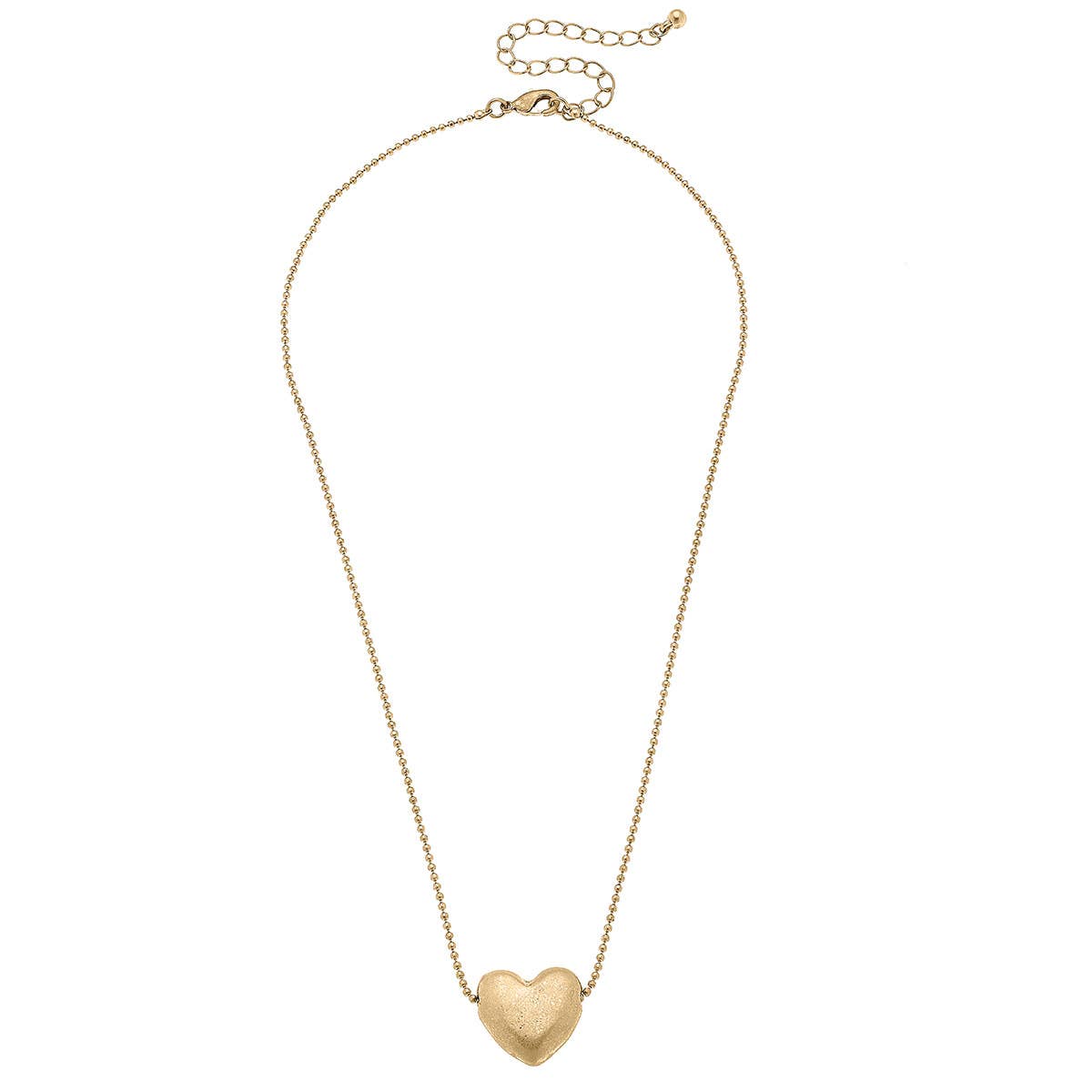 Margo Puffy Heart Necklace in Worn Gold