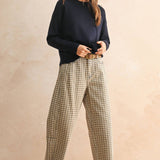 Mini Checkered Pattern Barrel Pants