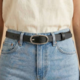 Long Oval Buckle Leather Belt