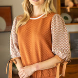 Color Block Textured Knit Bow Tie Sleeve Top