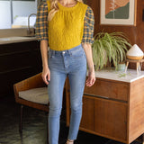 Textured Body with Tweed Puff Sleeve Top