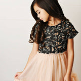 Kids Black & Peach Floral Tulle Fancy Dress