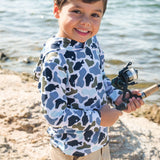 Boys Fish Camo Catch Performance Hooded Shirt: Multi-Color
