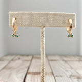 Gold Huggies - Tiny Green Leaves