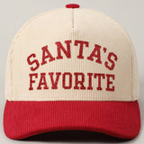 Santa's Favorite Glitter Text 5 Panel Corduroy Cap: Burgundy