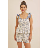 Floral Print Cotton Linen Shorts with Contrast Hem