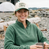 Happy Camper Two Tone Trucker Hat: Dark Green