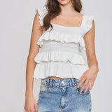 Red Ruffled Knit Sleeveless Top