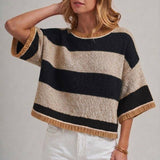 Wide Stripe Loose Fit Drop Shoulder Sweater Top