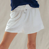 Linen Blend Elastic Waist Drawstring Shorts