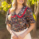 Frill Wide Collar Button Down Floral Top