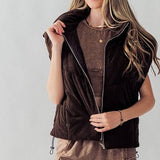 EMILY CORDUROY OVERSIZED PUFF VEST: CHOCOLATE BROWN