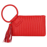Faux Leather Woven Fringe Cuff Handle Clutch Bag: Multiple Colors