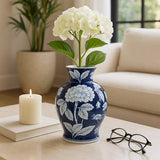 Blue Ceramic Floral Round Chinoiserie Vase