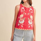 Lucy Floral Embroidery Scalloped Tank