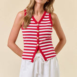 Stripe Knit Button Front Tank