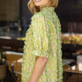 Lena Contrast Colored Raw Laser Cut Blouse