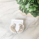 Ivory Gold Ombré Beaded Crystal Winged Statement Earrings