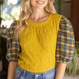 Textured Body with Tweed Puff Sleeve Top