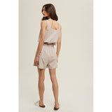 Stitch Contrast Romper with Drawstring | Stone
