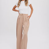 Pintuck Wide Leg Pants | Beige