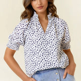 Jacquard Dot Print Short Sleeve Blouse