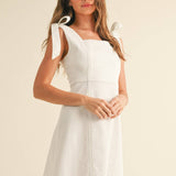 Stretch Cotton Tie On Sleeve Dress