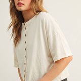 Button Down Round Neck Half Sleeve Top
