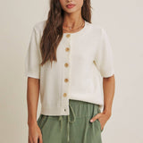 Weekend Coffee Cotton Knit Cardigan in Minimal Silhouette: Ivory