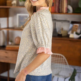 Cali Stripe Ruffle Detailed Animal Print Knit Blouse