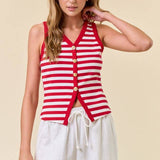 Stripe Knit Button Front Tank