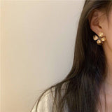 Gold Flower Petal Silver Post Stud Earrings