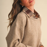Long Sleeve Plaid Button Down Inner Layer Sweater