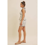 Floral Print Cotton Linen Shorts with Contrast Hem