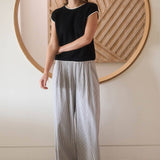 Short Sleeve Knit Navy Sweater Top with Contrast Trim
