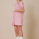 Girls Patch Pocket Square Neck Ruffled Dress