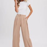 Pintuck Wide Leg Pants | Beige