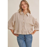 Emily Ruffle Hem Button Down Shirt