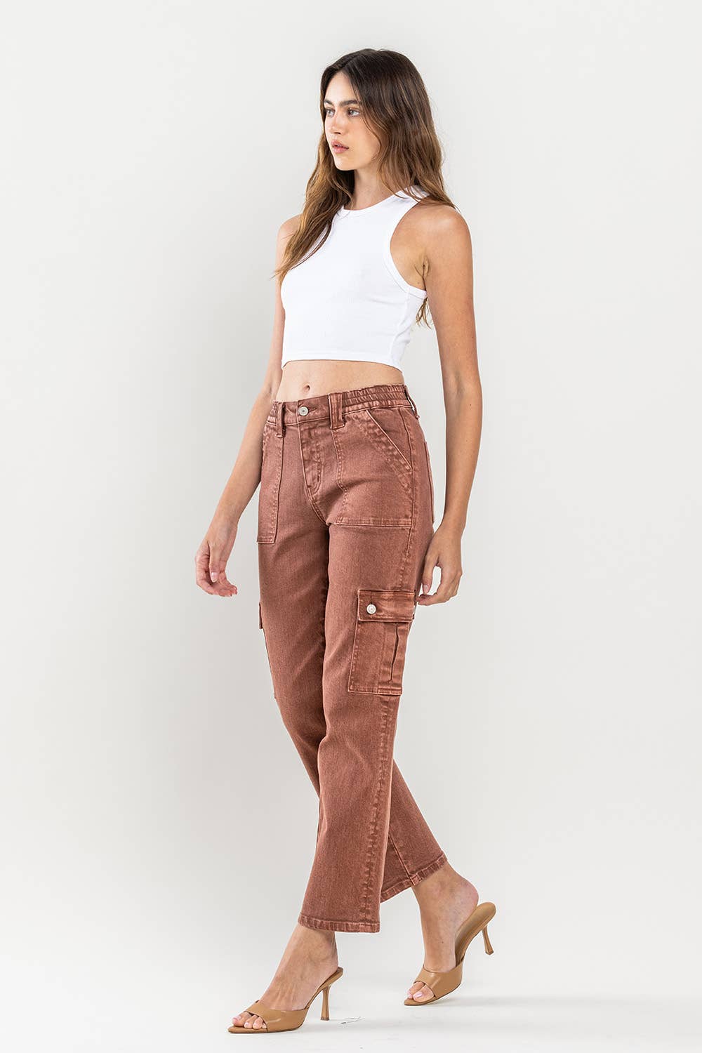 High Rise Straight Jean with Cargo Pocket Detail | Red Brick