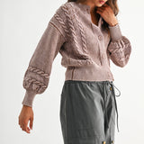 Washed Brown Cable Knit Cardigan