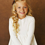 Kids White Long Sleeve Lettuce Trim Ribbed Fall Winter Shirt