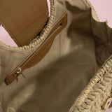 Beaded Flap Straw Top Handle Satchel Bag