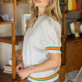 Connie Multi Color Striped Elastic Band Detailed Textured Blouse