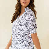 Jacquard Dot Print Short Sleeve Blouse